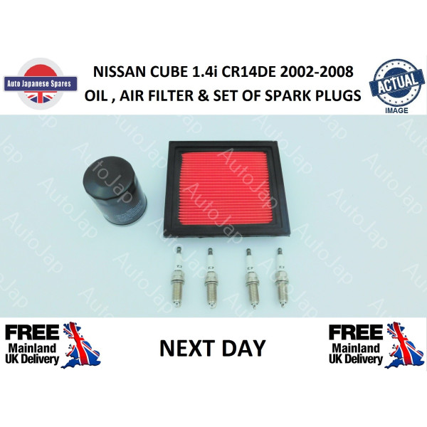 NISSAN CUBE 1.4i CR14DE  OIL FILTER  , AIR FILTER & SPARK PLUGS